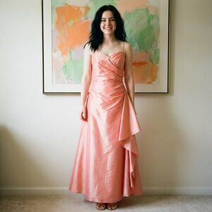 Dollar Fashion #3640 Long Taffeta Prom or Ball Gown-Size M-CORAL-NEW With Tags